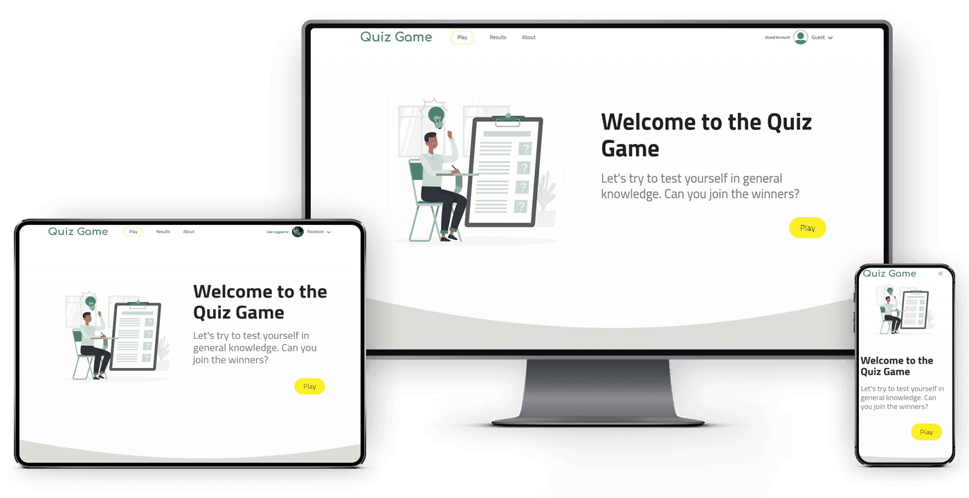 image of project "Quiz Game - full stack SSR with auth and database" on different devices